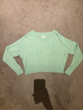 Aeropostale Mint Green Cable Knit V-Neck Sweater size small